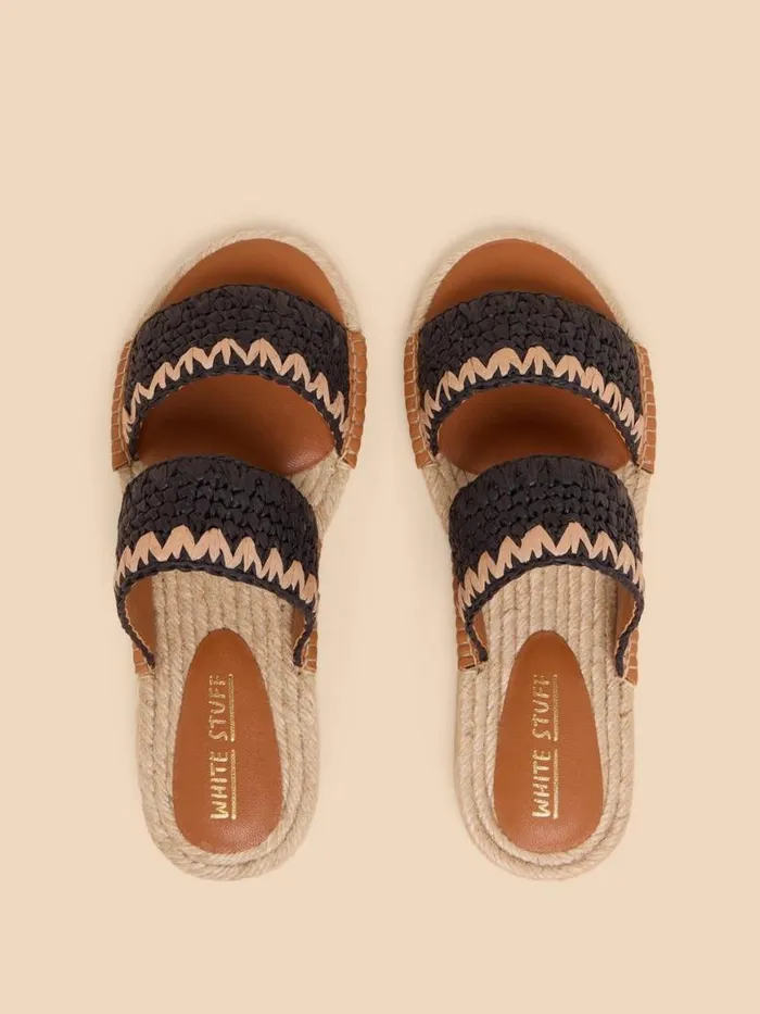 Women Sandals White Stuff Belflower Raffia Mule Black Multi