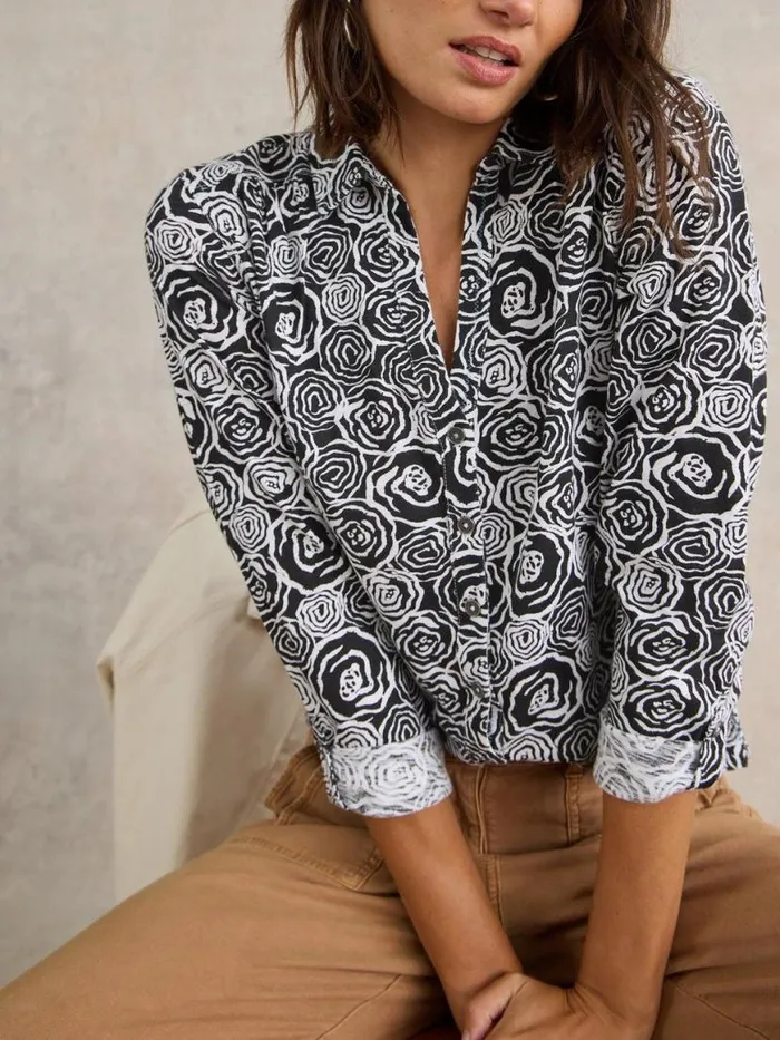 Women Shirts and Blouses White Stuff ANNIE COTTON SHIRT Black Print