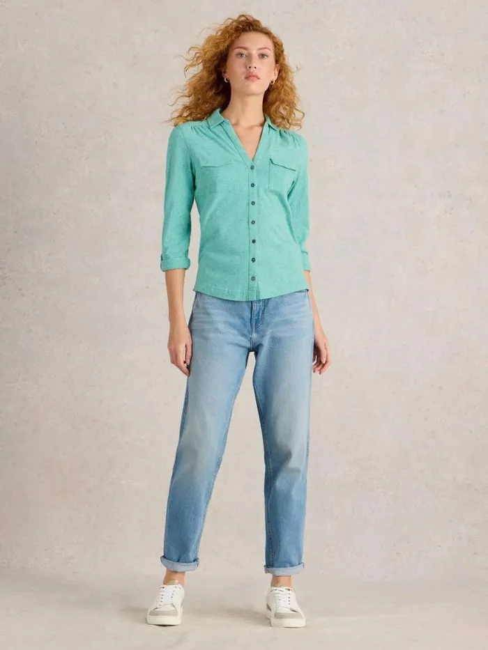 Women Shirts and Blouses White Stuff ANNIE POCKET JERSEY SHIRT Bright Blue
