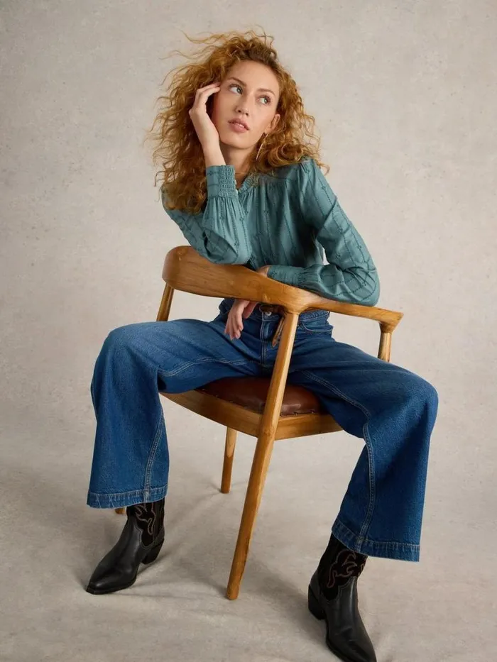 Women Shirts and Blouses White Stuff Aster Broderie Shirt Dusty Green
