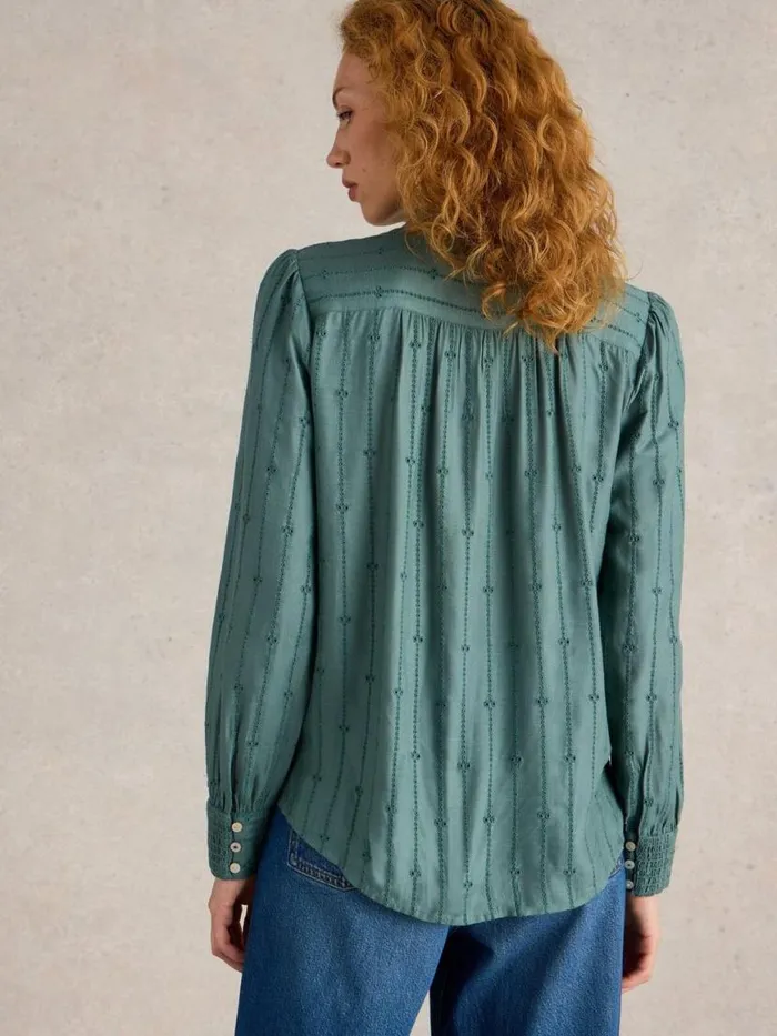 Women Shirts and Blouses White Stuff Aster Broderie Shirt Dusty Green Women Shirts and Blouses White Stuff Aster Broderie Shirt Dusty Green