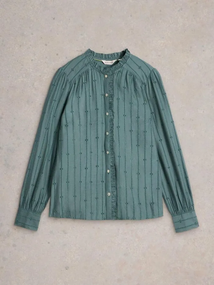 Women Shirts and Blouses White Stuff Aster Broderie Shirt Dusty Green Women Shirts and Blouses White Stuff Aster Broderie Shirt Dusty Green