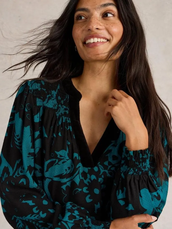 Women Shirts and Blouses White Stuff Bay Print Longline Top Teal Multi Women Shirts and Blouses White Stuff Bay Print Longline Top Teal Multi