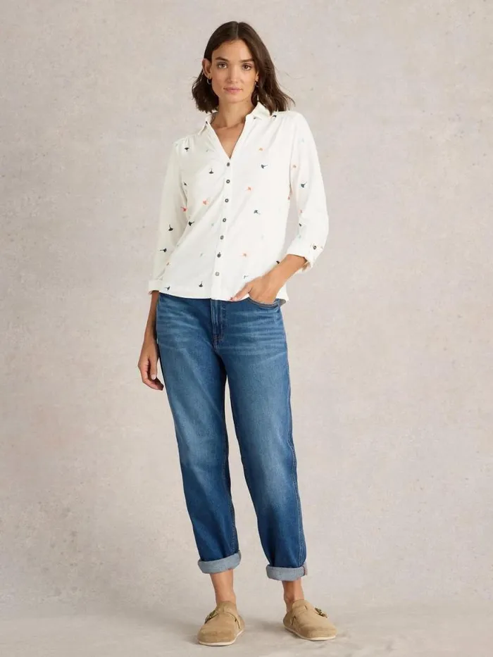 Women Shirts and Blouses White Stuff EMBROIDERED ANNIE JERSEY SHIRT Ivory Multi