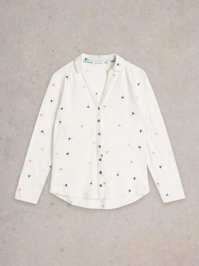 Women Shirts and Blouses White Stuff EMBROIDERED ANNIE JERSEY SHIRT Ivory Multi