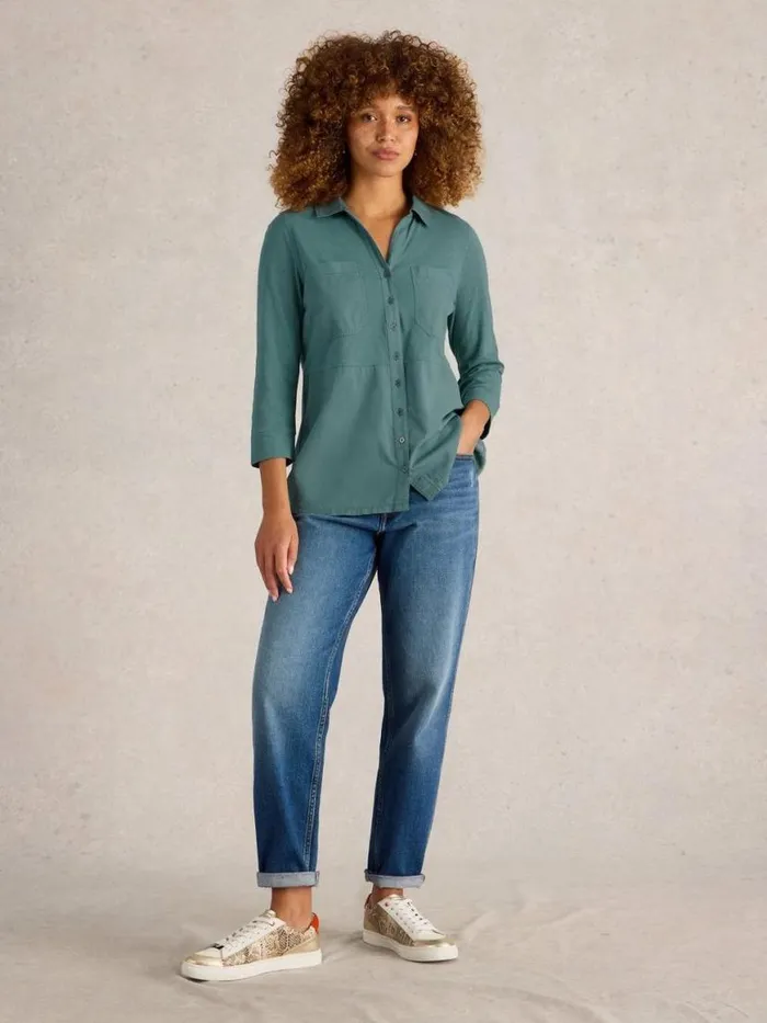 Women Shirts and Blouses White Stuff MISSY LONGLINE MIX SHIRT Dusty Green