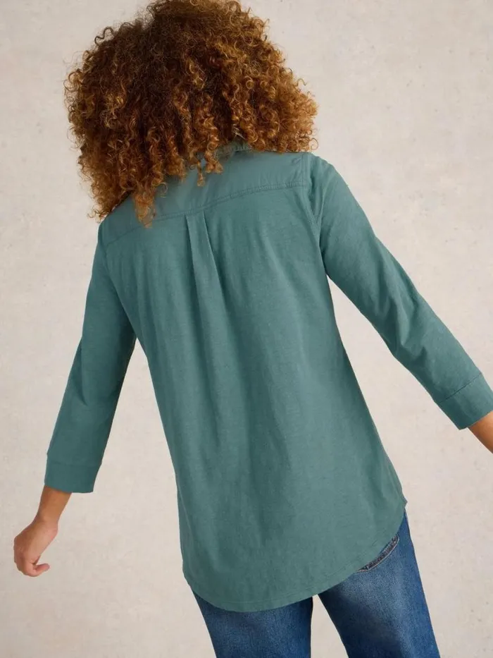 Women Shirts and Blouses White Stuff MISSY LONGLINE MIX SHIRT Dusty Green Women Shirts and Blouses White Stuff MISSY LONGLINE MIX SHIRT Dusty Green