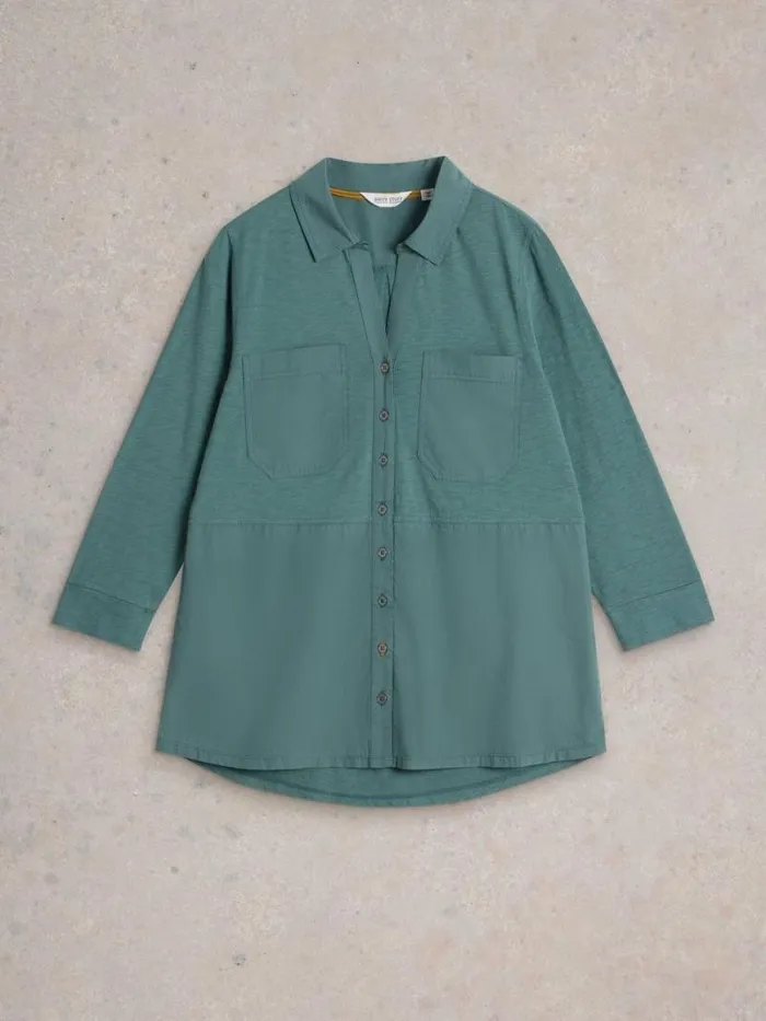 Women Shirts and Blouses White Stuff MISSY LONGLINE MIX SHIRT Dusty Green Women Shirts and Blouses White Stuff MISSY LONGLINE MIX SHIRT Dusty Green