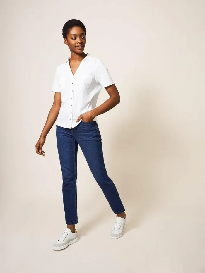 Women Shirts and Blouses White Stuff Penny Pocket Jersey Shirt Brilliant White