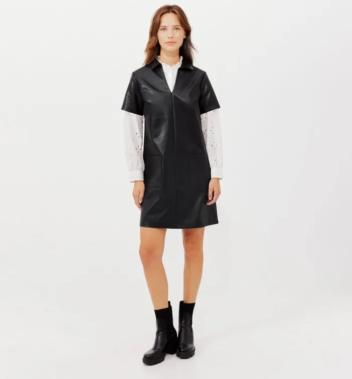 Women Short Faux Leather Dress 8211 Black Promod Dresses Women Short Faux Leather Dress 8211 Black Promod Dresses