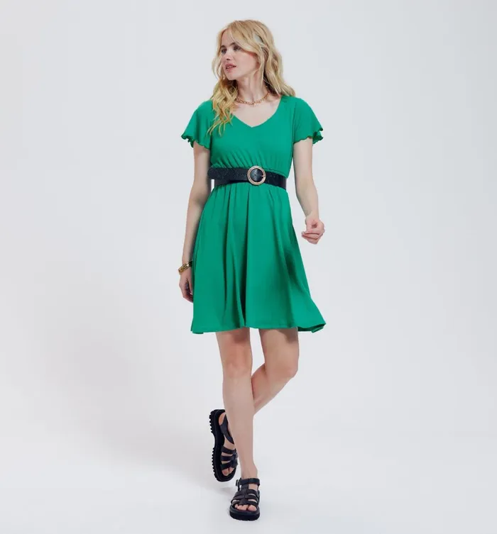 Women ShortSleeved Dress 8211 Green Promod Dresses Women ShortSleeved Dress 8211 Green Promod Dresses