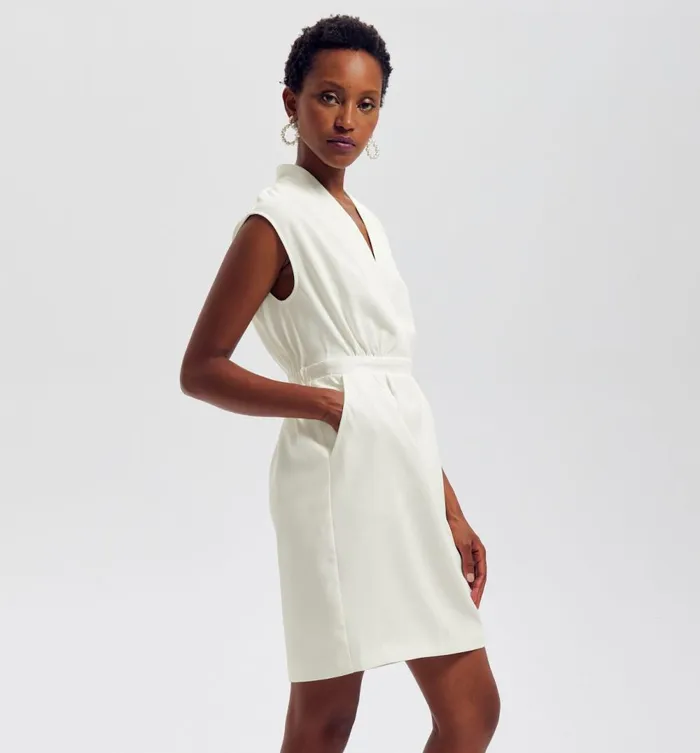 Women Short Sleeveless Dress 8211 White Promod Dresses