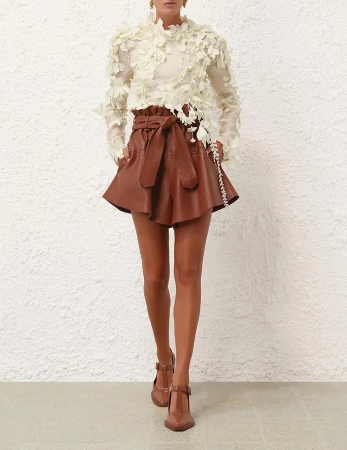 Women Shorts and Pants Zimmermann Harmony Leather Short Toffee