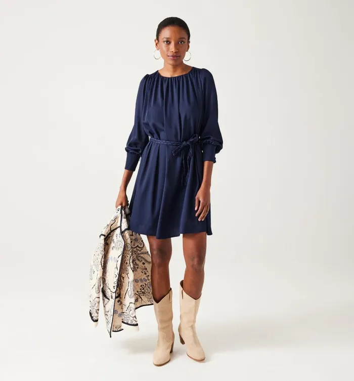Women Silky Flared Dress 8211 Dark Blue Promod Dresses Women Silky Flared Dress 8211 Dark Blue Promod Dresses