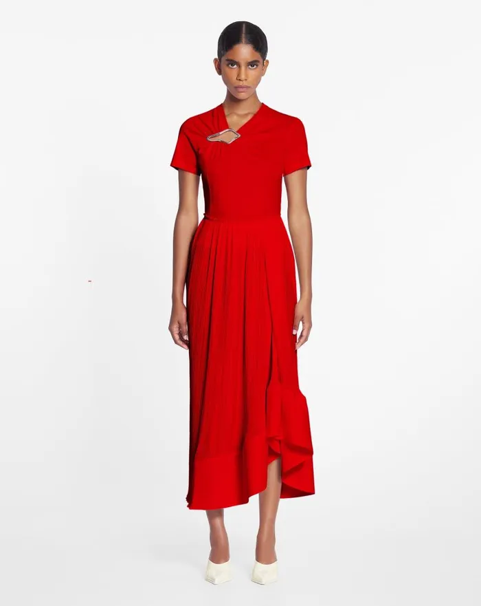 Women Skirts and Shorts Lanvin Pleated Midi Skirt Flame Women Skirts and Shorts Lanvin Pleated Midi Skirt Flame