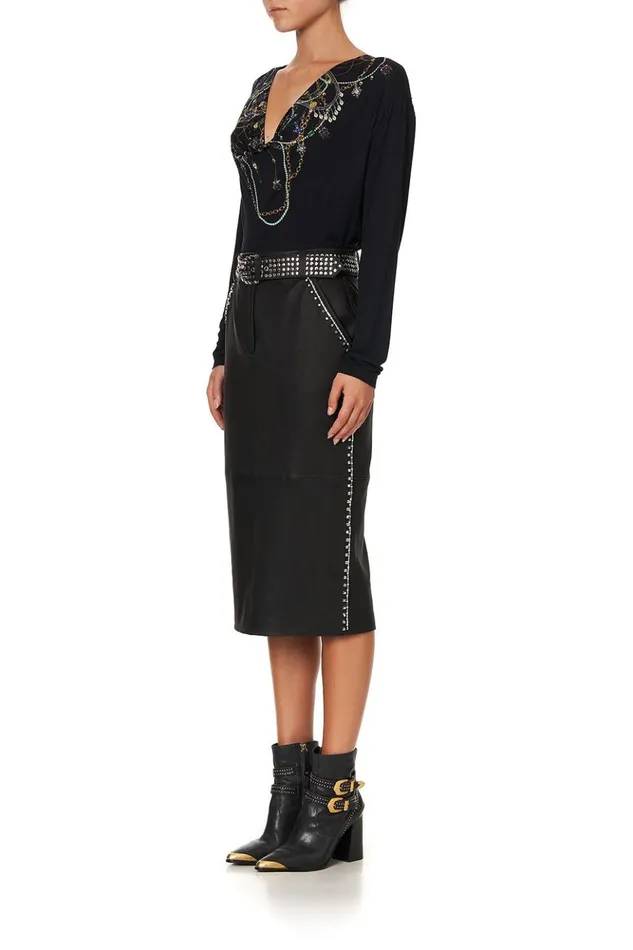 Women Skirts Camilla Belted Leather Skirt Leather