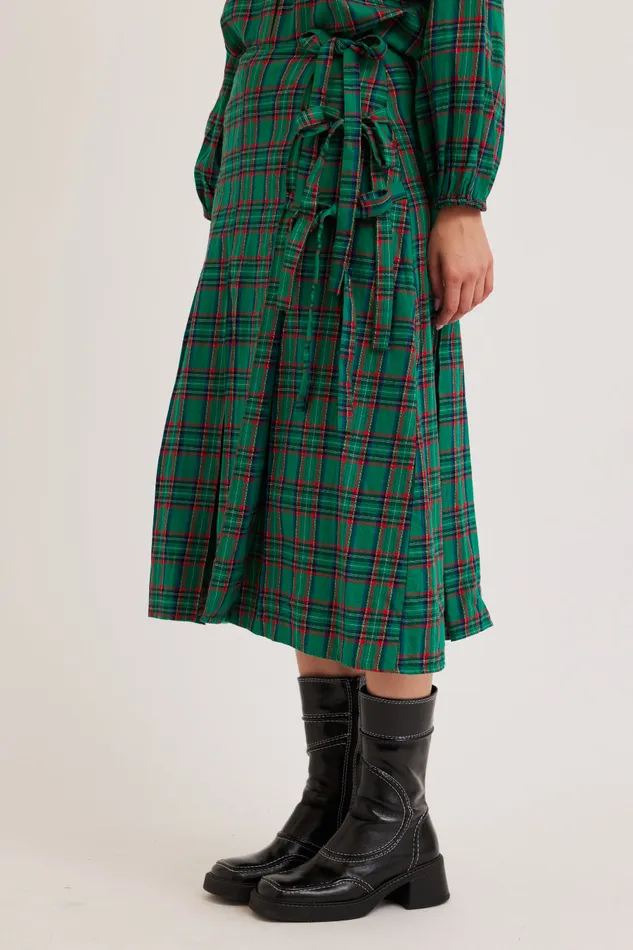 Women Skirts Damson Madder Kya Wrap Kilt 8211 Green Tartan