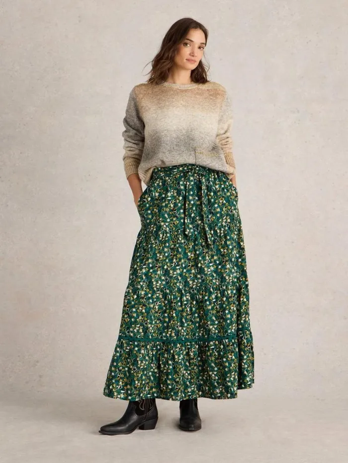 Women Skirts White Stuff Lotus Maxi Skirt Green Print