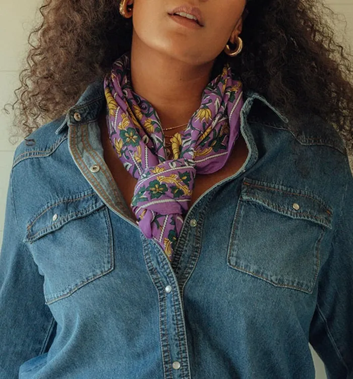 Women Square Patterned Scarf 8211 Violet Print Promod Fabric Scarves