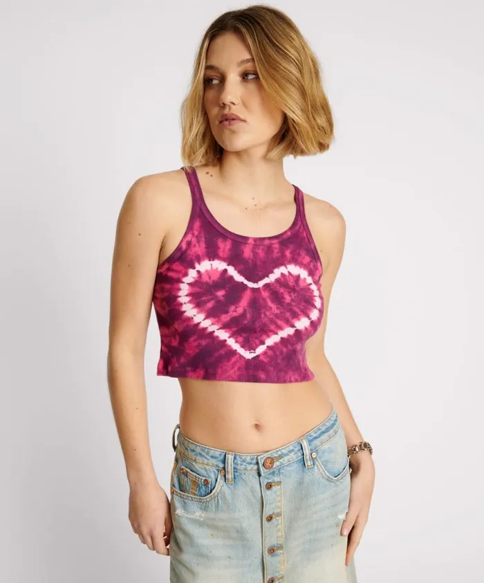 Women TIE DYE HEART CROPPED RIB TANK One Teaspoon Tees and Tanks