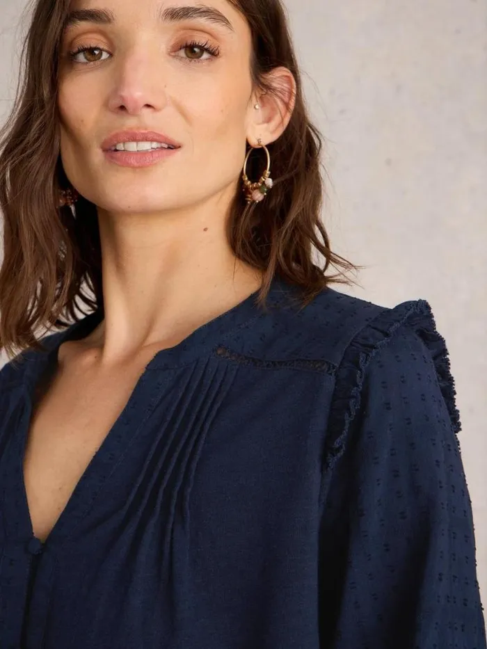 Women Tops and Tees White Stuff BLOSSOM BUTTON NECK BOHO TOP French Navy Women Tops and Tees White Stuff BLOSSOM BUTTON NECK BOHO TOP French Navy