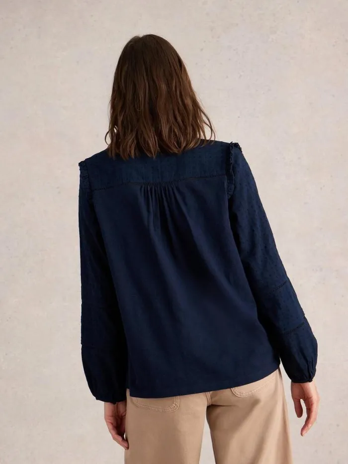 Women Tops and Tees White Stuff BLOSSOM BUTTON NECK BOHO TOP French Navy Women Tops and Tees White Stuff BLOSSOM BUTTON NECK BOHO TOP French Navy