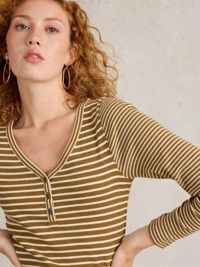 Women Tops and Tees White Stuff HALLEY RIB STRIPE HENLEY Chartreuse Multi Women Tops and Tees White Stuff HALLEY RIB STRIPE HENLEY Chartreuse Multi