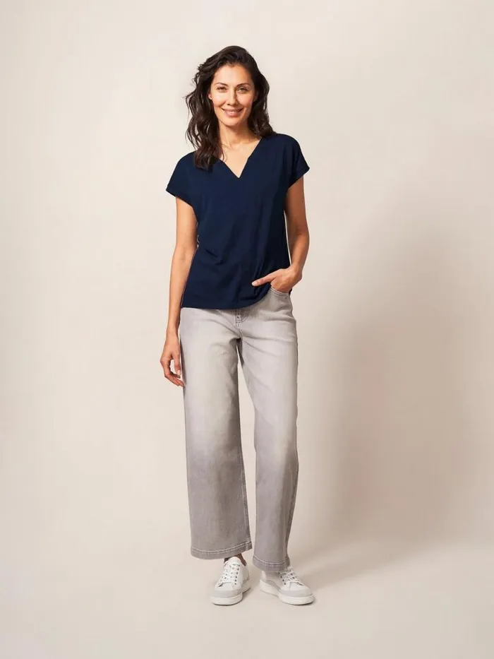 Women Tops and Tees White Stuff Nelly Notch Neck Tee Dark Navy