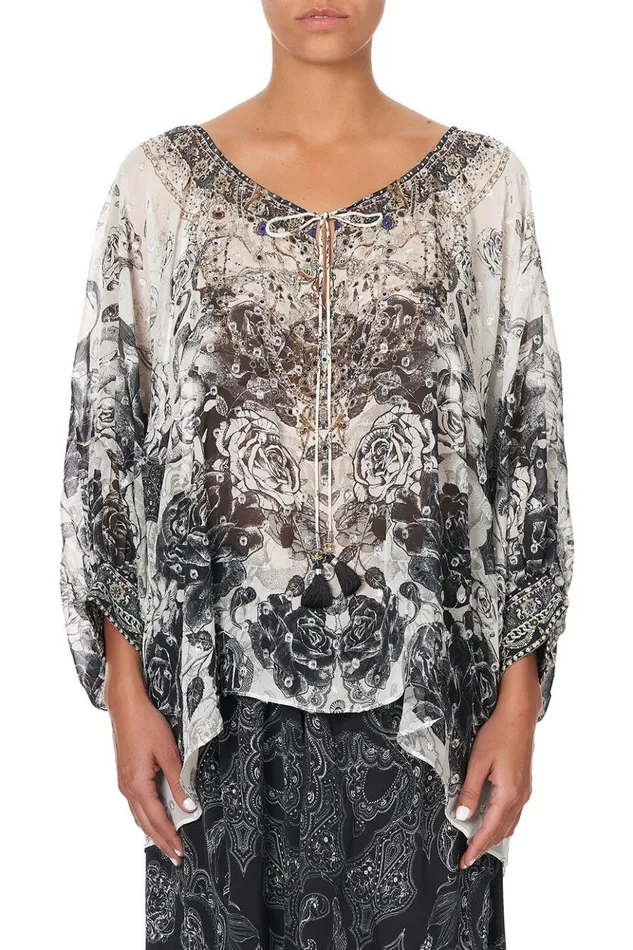 Women Tops Camilla Raglan Sleeve Blouse With Cuff Midnight Pearl