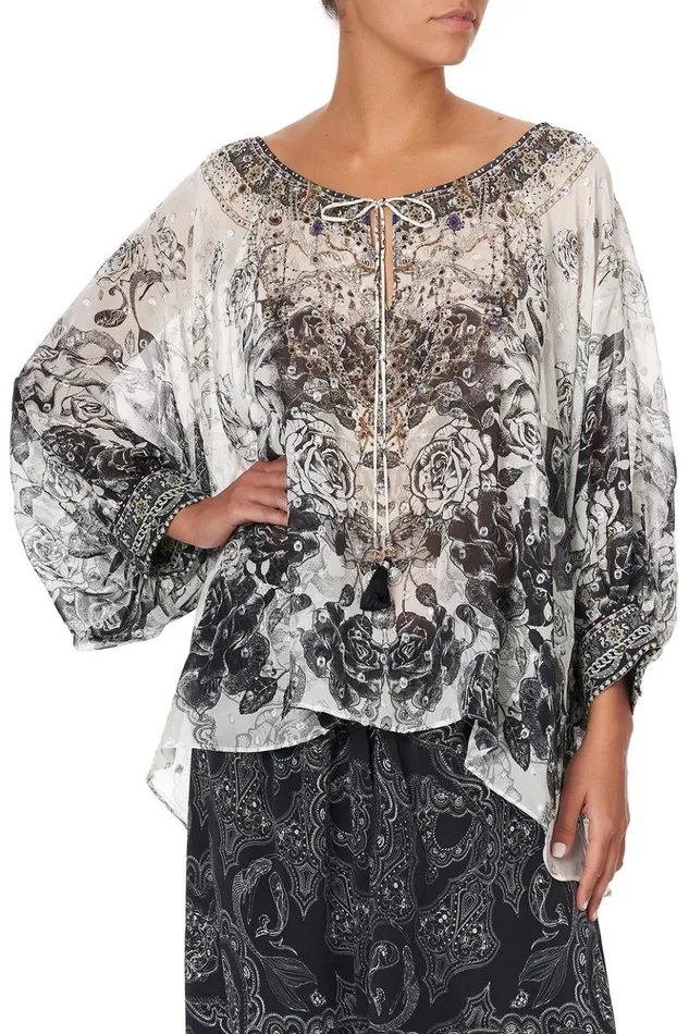 Women Tops Camilla Raglan Sleeve Blouse With Cuff Midnight Pearl