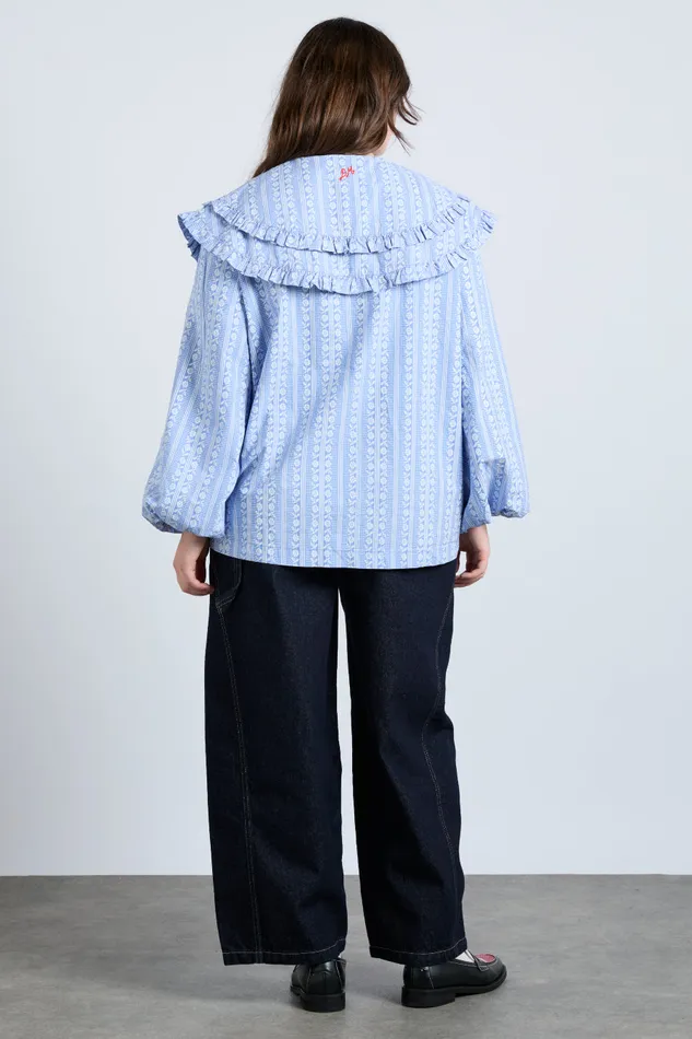 Women Tops Damson Madder Lois Double Collar Blouse 8211 Blue