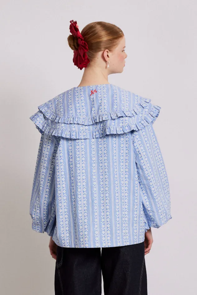 Women Tops Damson Madder Lois Double Collar Blouse 8211 Blue