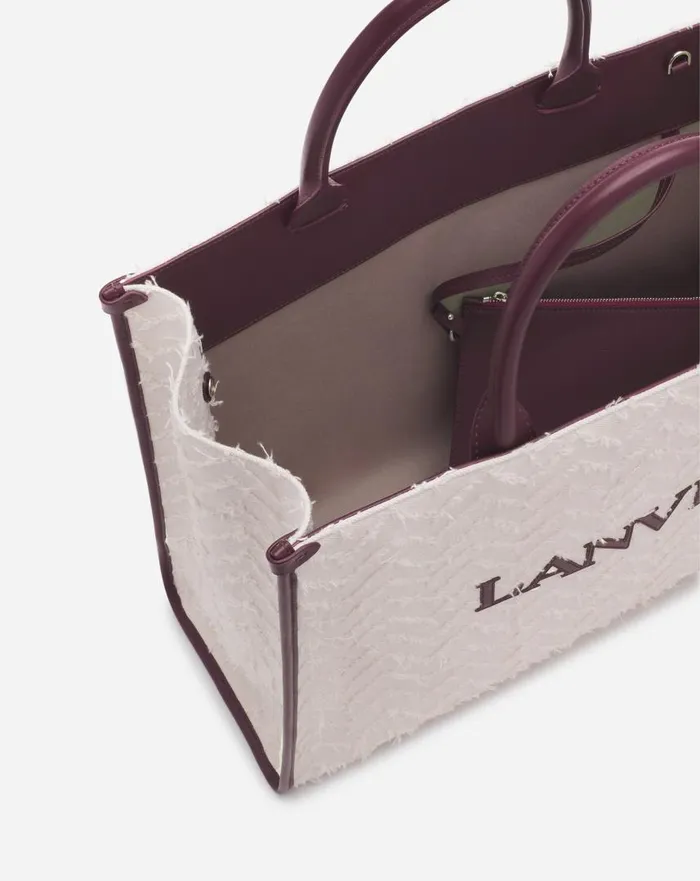 Women Tote Bags and Top Handle Bags Lanvin Herringbone Motif Inandout Mm Tote Bag Dark Beigeburgundy Women Tote Bags and Top Handle Bags Lanvin Herringbone Motif Inandout Mm Tote Bag Dark Beigeburgundy