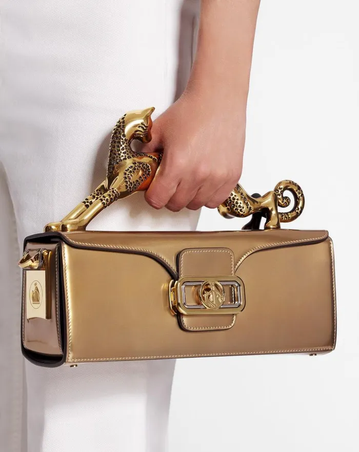 Women Tote Bags and Top Handle Bags Lanvin Medium Pencil Cat Bag In Metallic Leather Gold