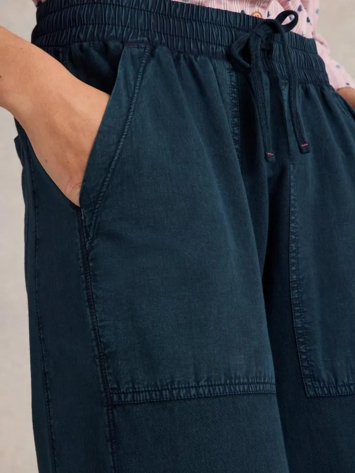 Women Trousers White Stuff Ava Wide Leg Jersey Jogger Mid Denim