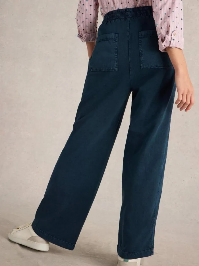 Women Trousers White Stuff Ava Wide Leg Jersey Jogger Mid Denim