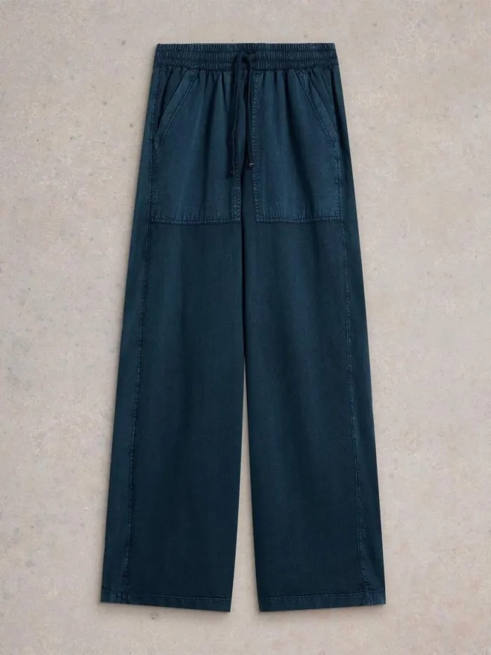 Women Trousers White Stuff Ava Wide Leg Jersey Jogger Mid Denim