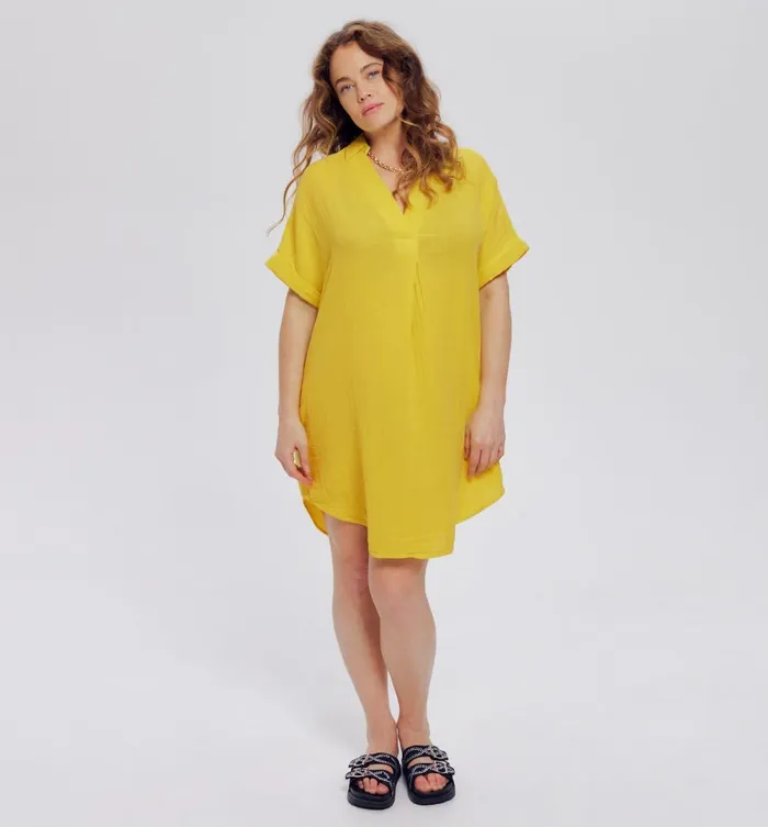 Women Tunic Dress In Cotton Gauze 8211 Yellow Promod Dresses