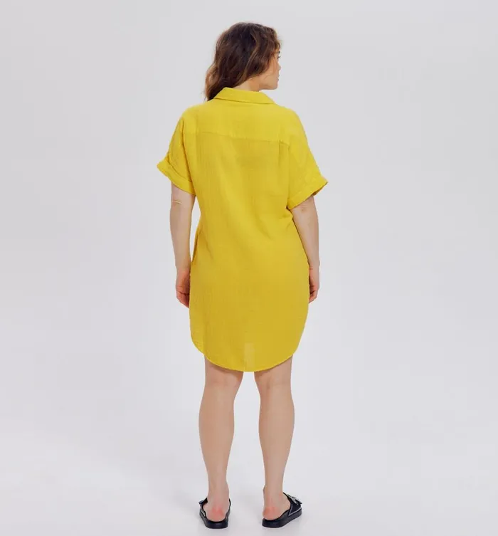 Women Tunic Dress In Cotton Gauze 8211 Yellow Promod Dresses Women Tunic Dress In Cotton Gauze 8211 Yellow Promod Dresses
