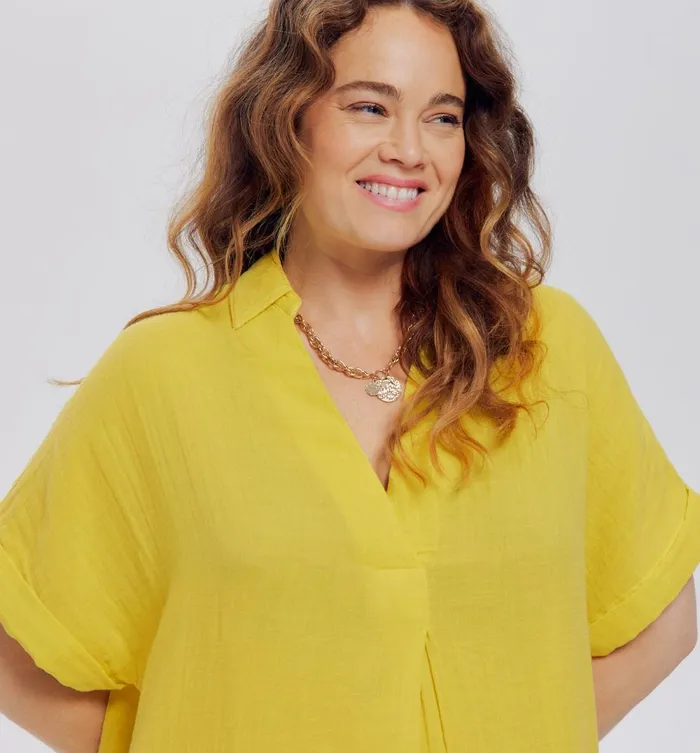 Women Tunic Dress In Cotton Gauze 8211 Yellow Promod Dresses Women Tunic Dress In Cotton Gauze 8211 Yellow Promod Dresses