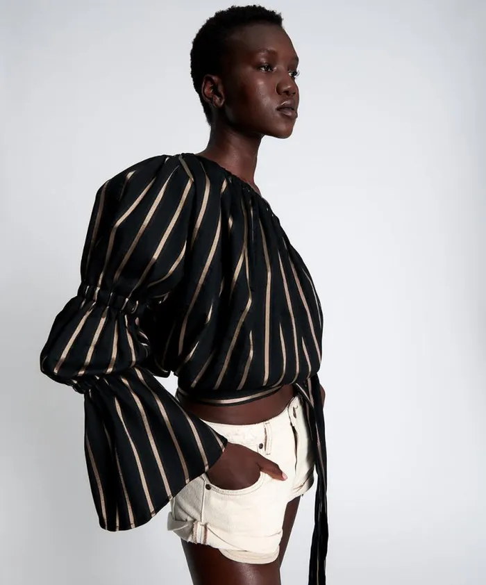 Women TUXEDO STRIPE ONE SHOULDER TOP One Teaspoon Tops Women TUXEDO STRIPE ONE SHOULDER TOP One Teaspoon Tops