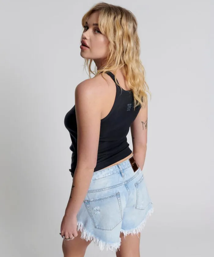 Women WASHED BLACK LOGO SINGLET One Teaspoon Tees and Tanks Women WASHED BLACK LOGO SINGLET One Teaspoon Tees and Tanks
