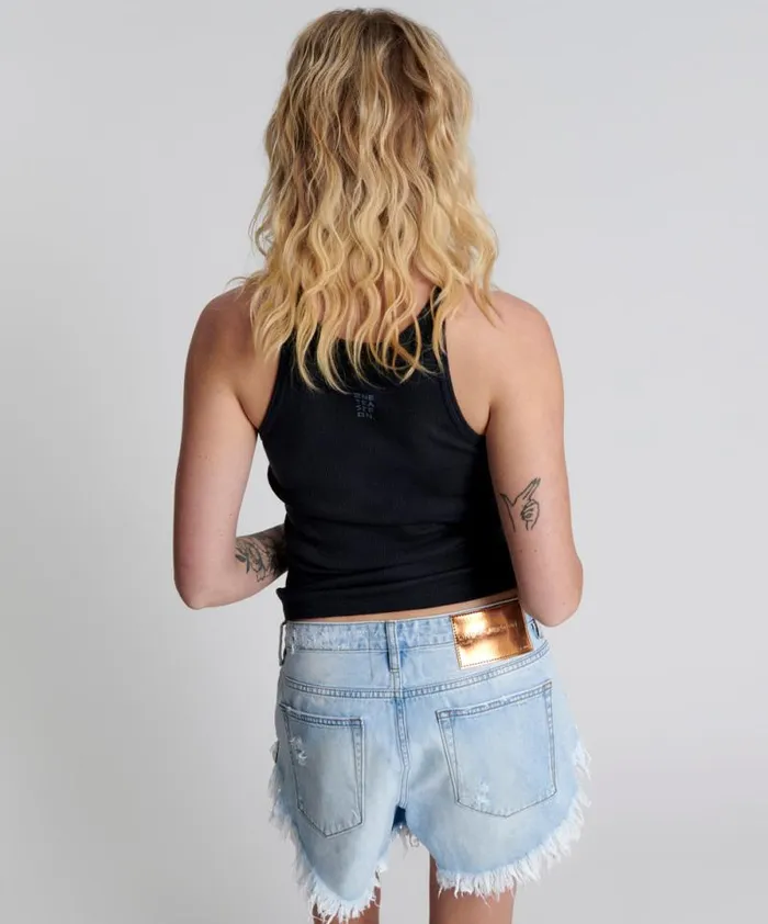 Women WASHED BLACK LOGO SINGLET One Teaspoon Tees and Tanks Women WASHED BLACK LOGO SINGLET One Teaspoon Tees and Tanks