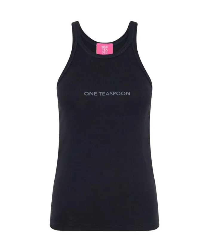 Women WASHED BLACK LOGO SINGLET One Teaspoon Tees and Tanks Women WASHED BLACK LOGO SINGLET One Teaspoon Tees and Tanks