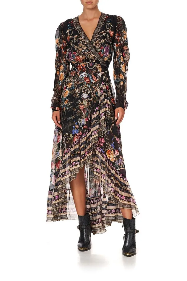 Women Wedding Guest Dresses Camilla Blouson Wrap Sleeve Dress Blushing Manor