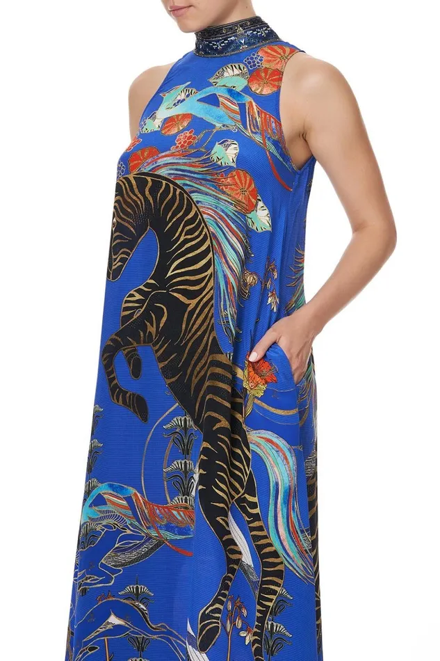 Women Wedding Guest Dresses Camilla High Neck Dress With Back Neck Tie Tree Of Life