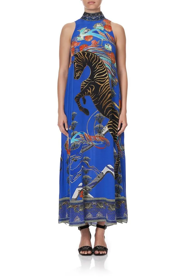 Women Wedding Guest Dresses Camilla High Neck Dress With Back Neck Tie Tree Of Life