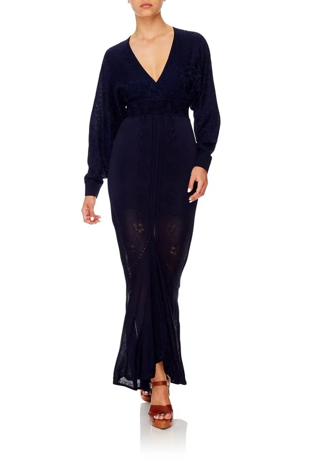 Women Wedding Guest Dresses Camilla Pointelle Knit Dress Midnight Meeting