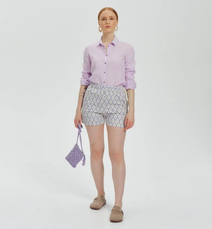 Women Woven Jersey Shorts 8211 Blue Print Promod Shorts
