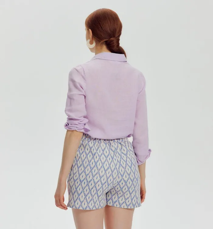 Women Woven Jersey Shorts 8211 Blue Print Promod Shorts